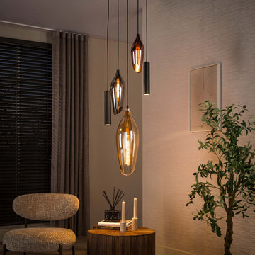 Hanglamp Alune - 5-lichts - Mix - Glas - Getrapt - Met Spots
