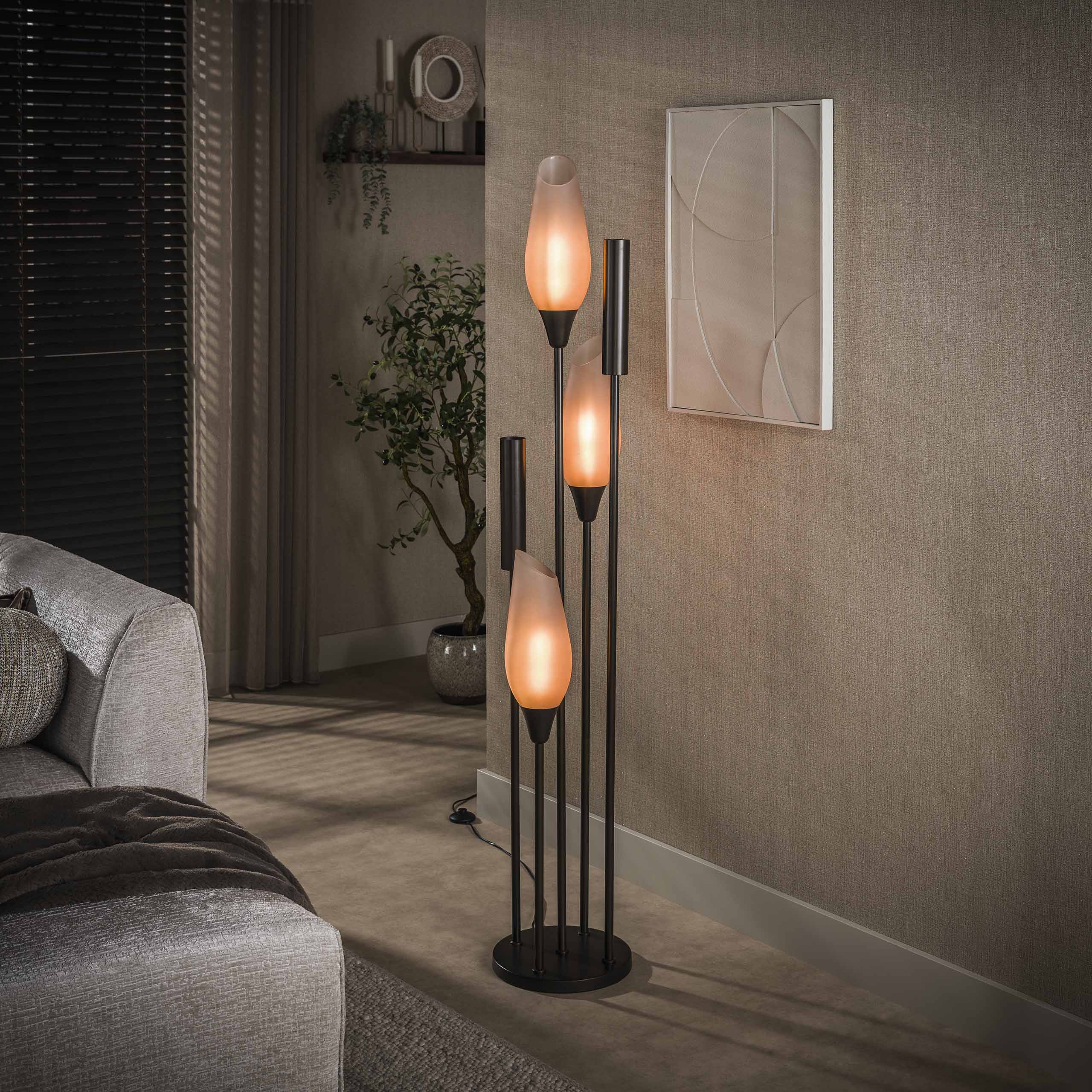 Vloerlamp Alune - 5-lichts - Brons - Matglas - 168 cm - Met Spots