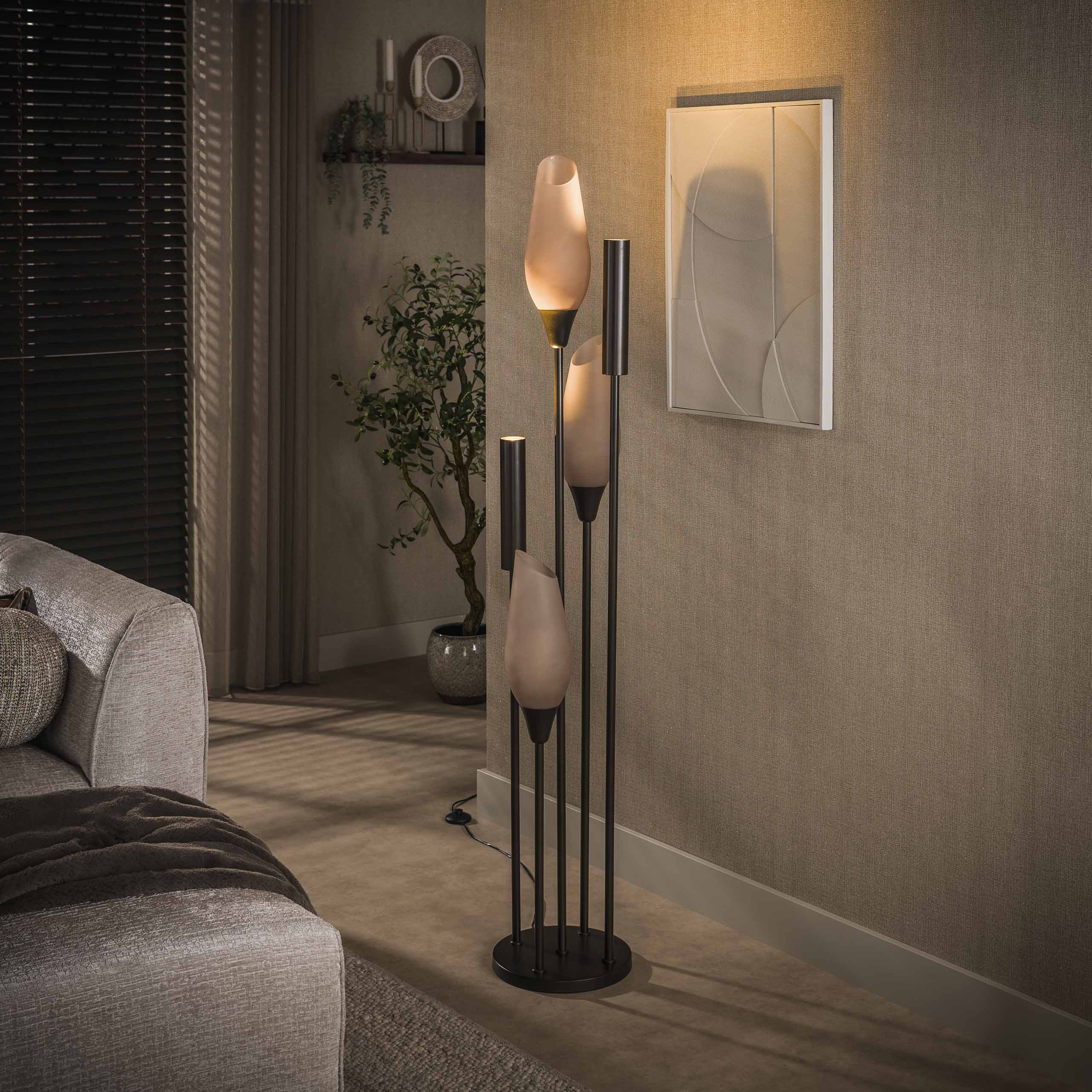 Vloerlamp Alune - 5-lichts - Brons - Matglas - 168 cm - Met Spots