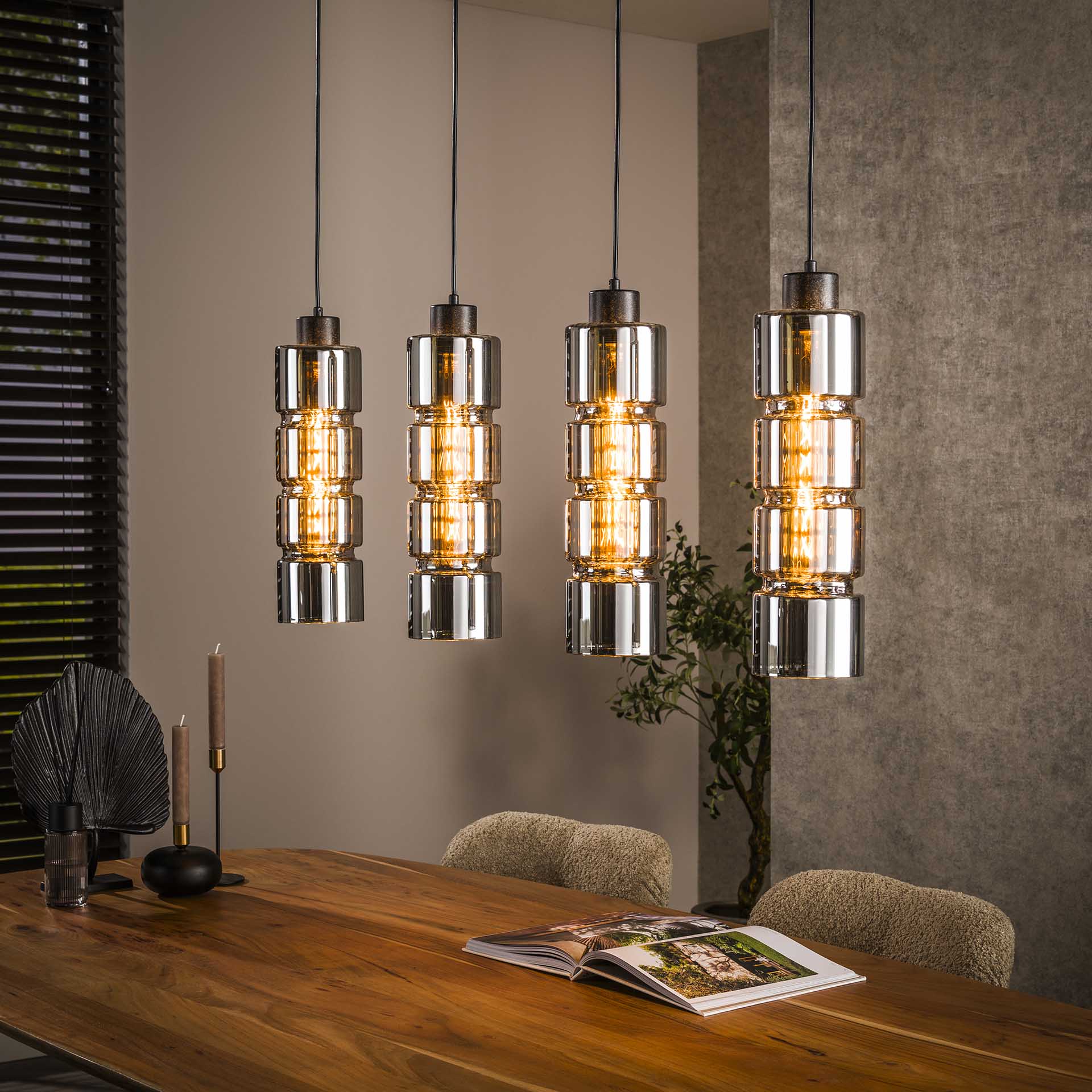 Hanglamp Fusion - 4-lichts - Chrome - Glas