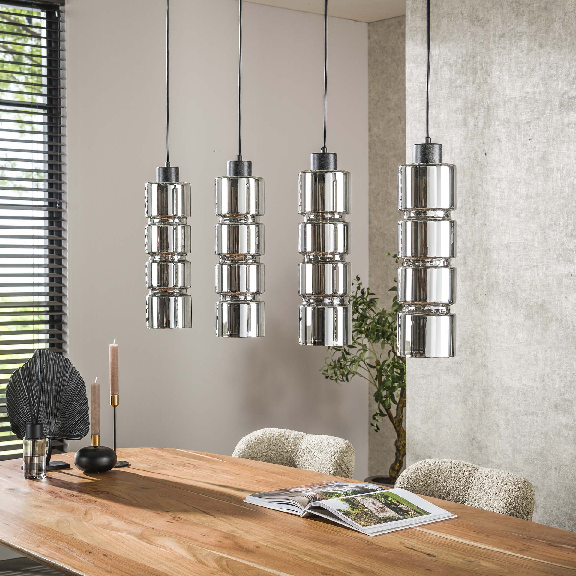 Hanglamp Fusion - 4-lichts - Chrome - Glas