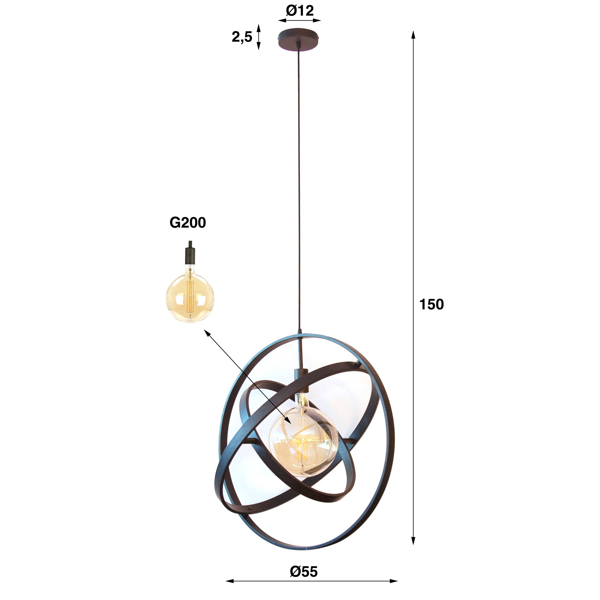 Hanglamp Liora - 1-lichts - Zwart - Metaal