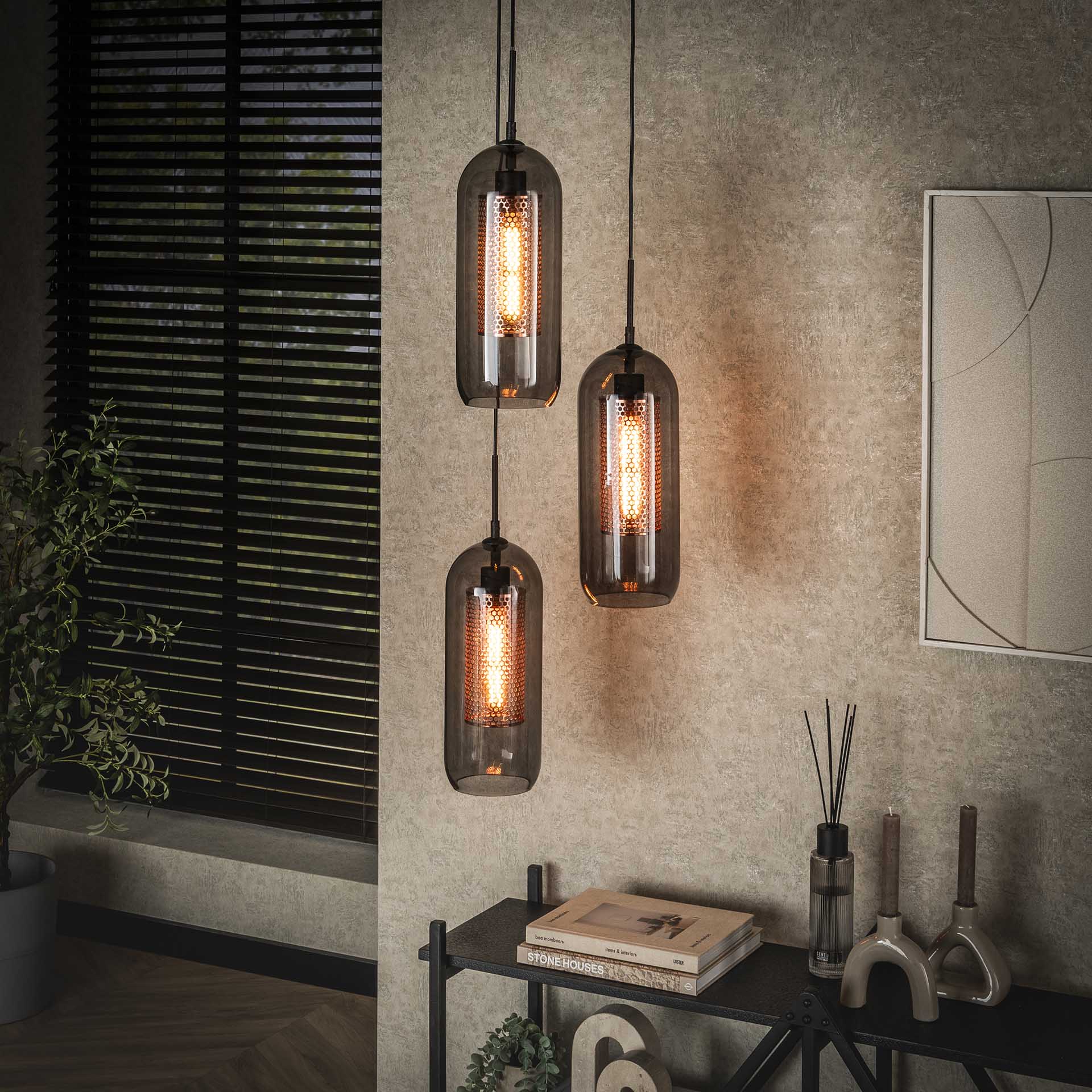 Hanglamp Nyla - 3-lichts - Smoke - Glas