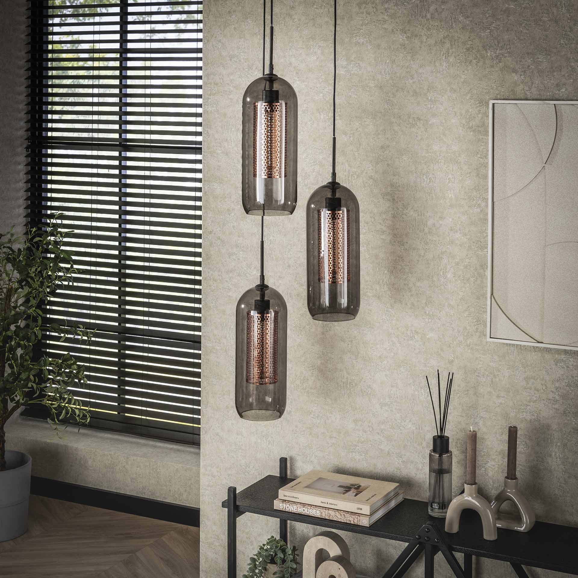 Hanglamp Nyla - 3-lichts - Smoke - Glas