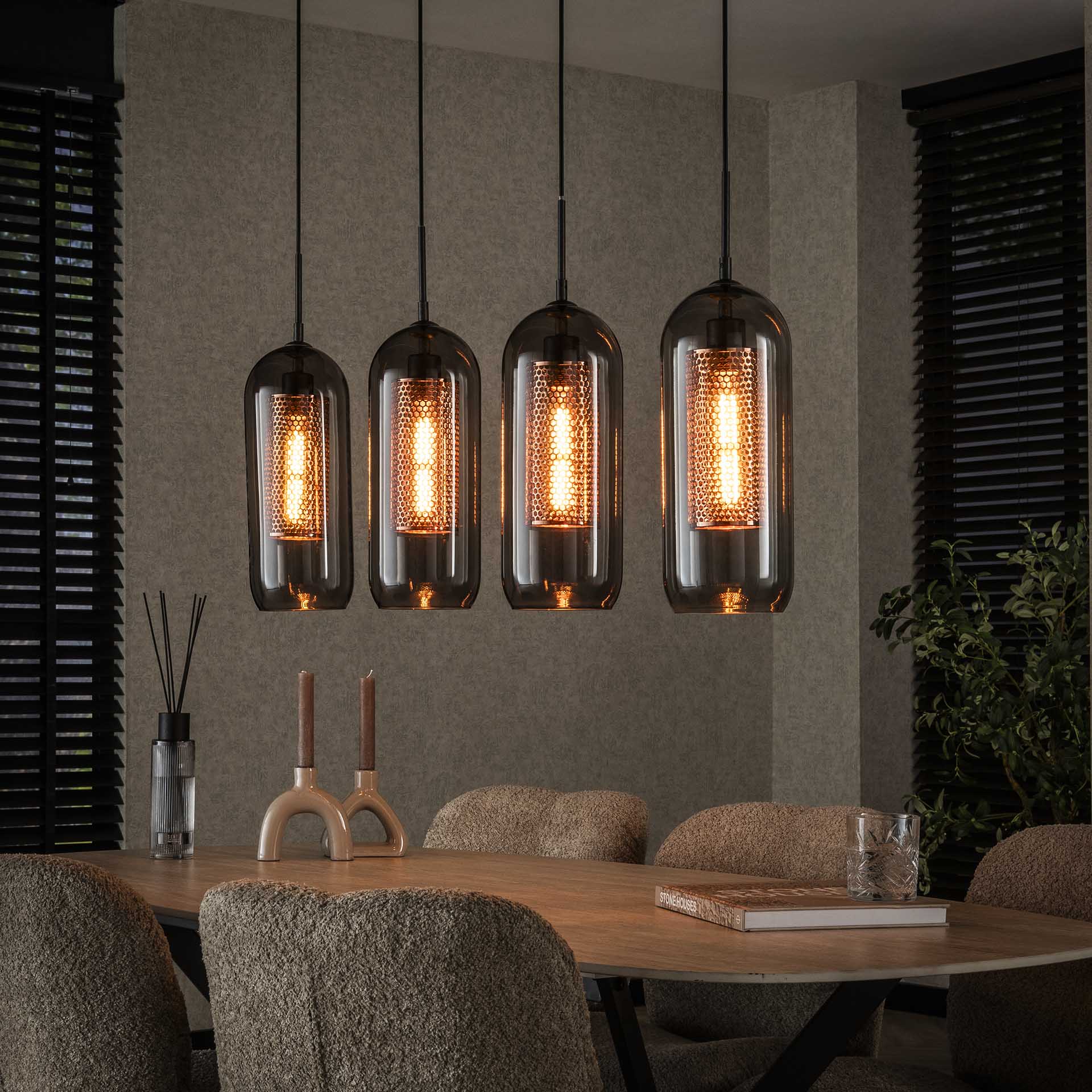 Hanglamp Orion - 4-lichts - Smoke - Glas