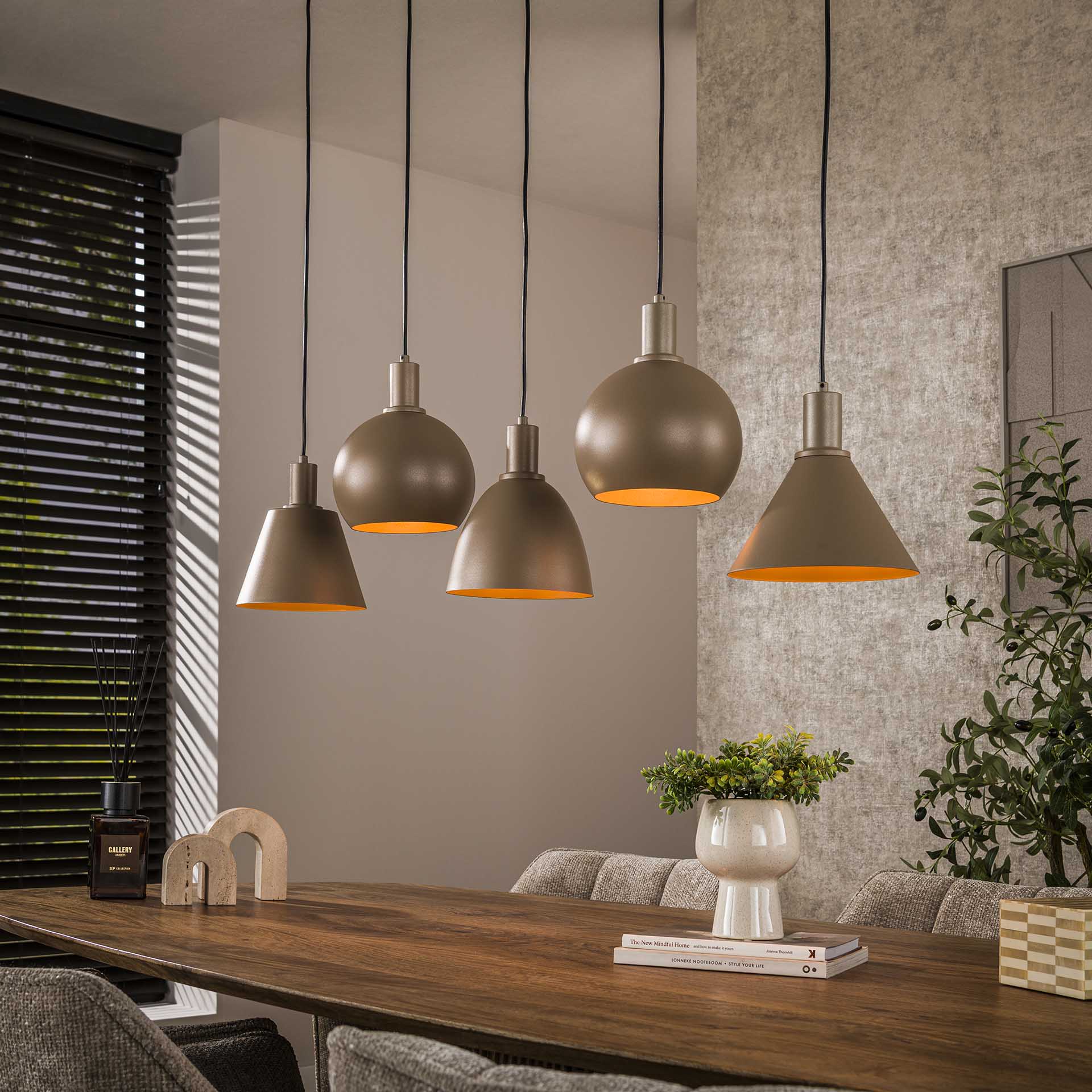 Hanglamp Lumeo - 5-lichts - Beige - Metaal