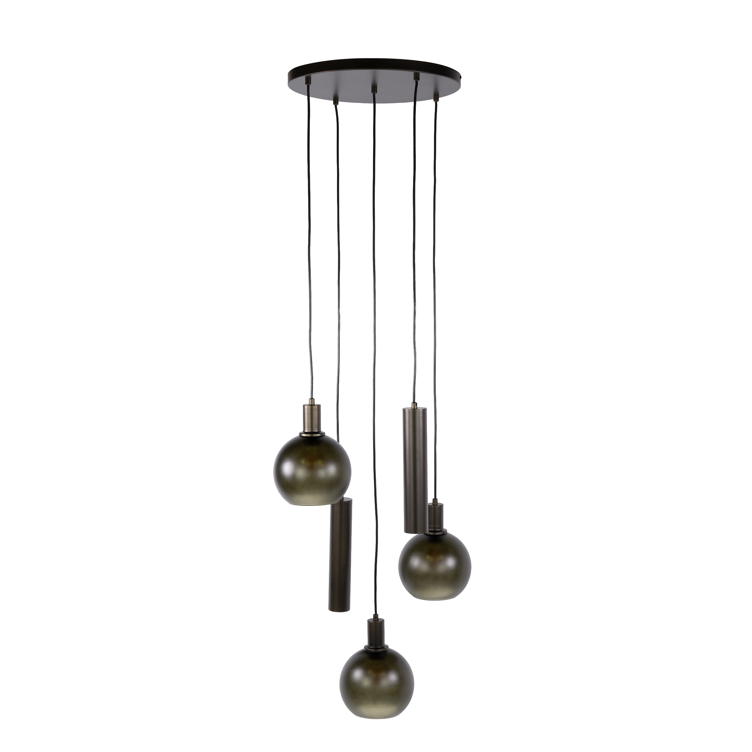 Hanglamp Luneo - 5-lichts - Brons - Matglas - Getrapt - Met Spots
