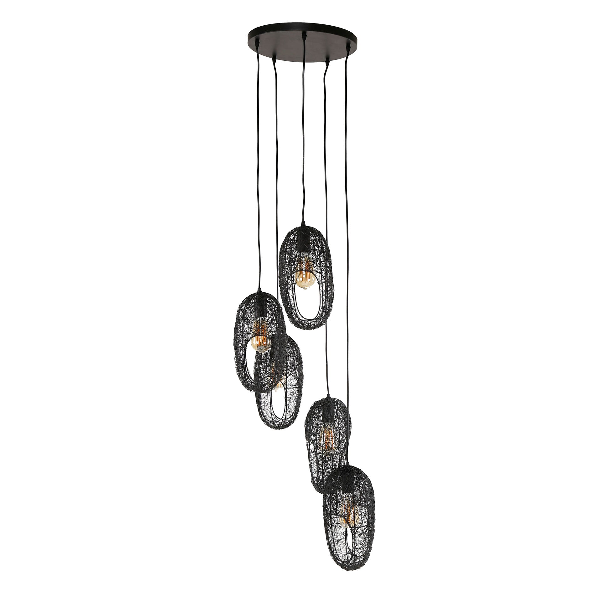 Hanglamp Roslyn - 5-lichts - Zwart - Mesh