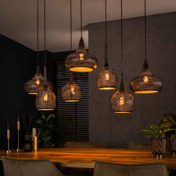 Hanglamp Fallon - 7-lichts - Zwart - Metaal