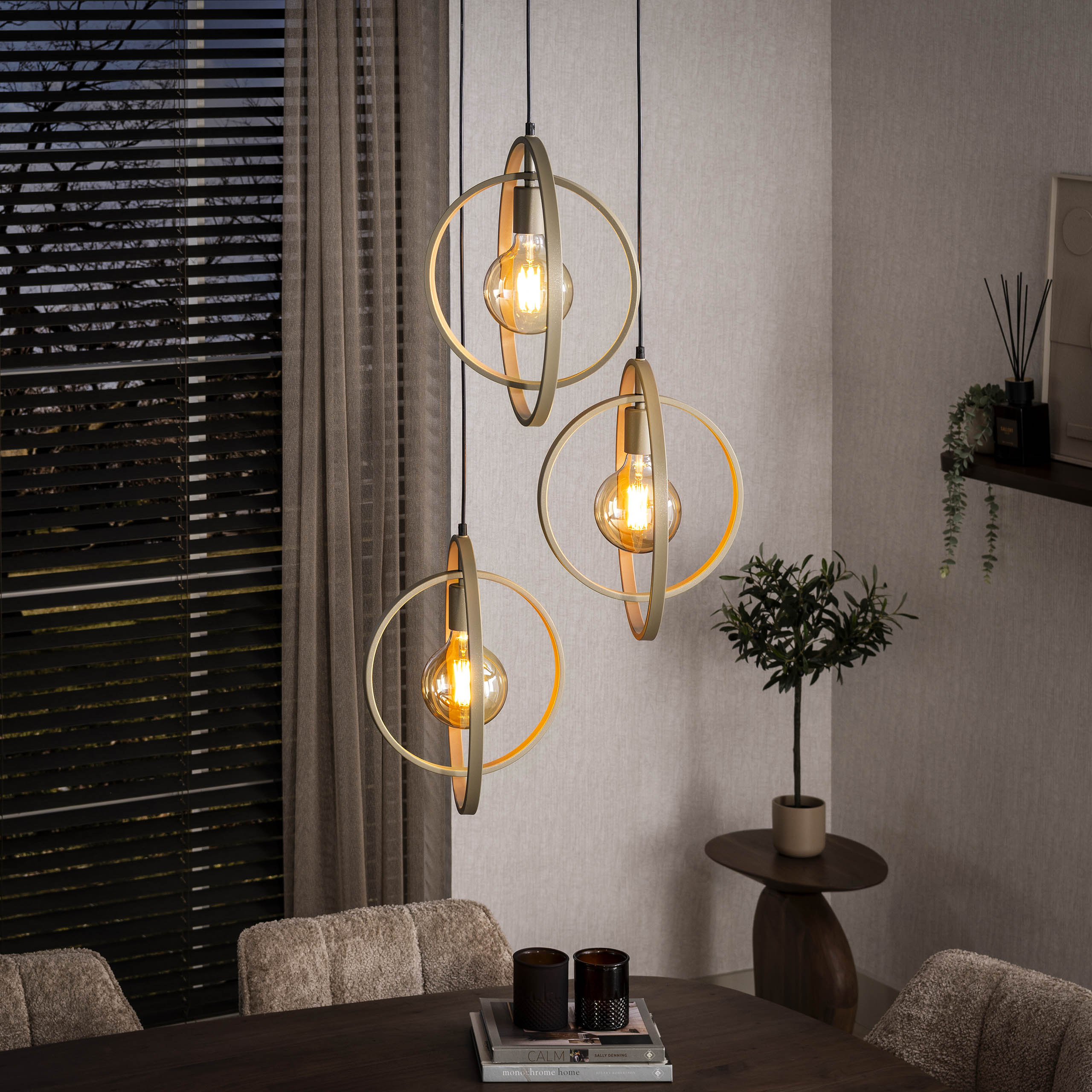 Hanglamp Sterre - 3-lichts - Beige - Metaal - Getrapt