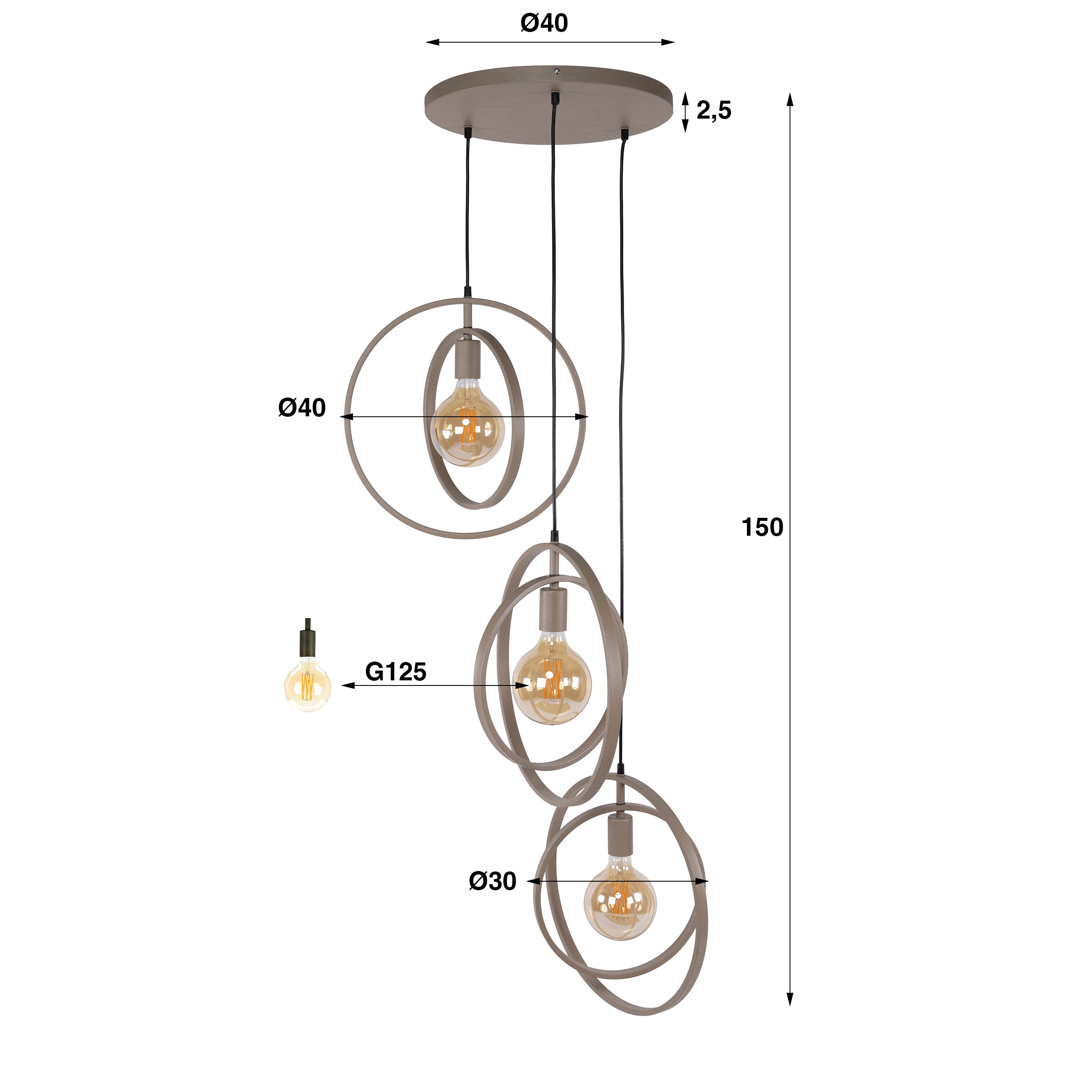 Hanglamp Sterre - 3-lichts - Beige - Metaal - Getrapt
