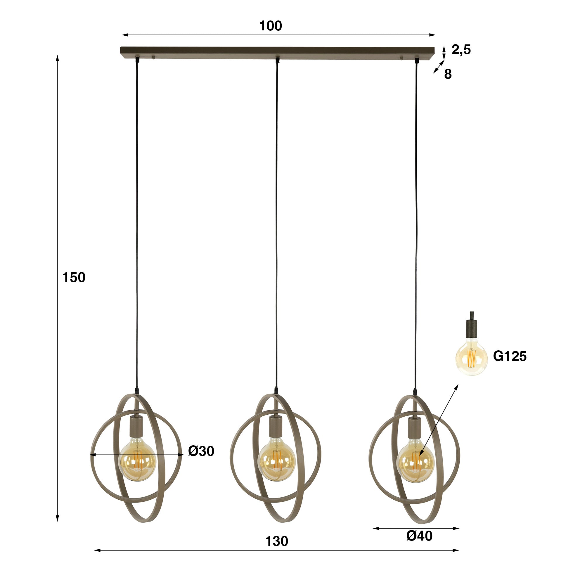 Hanglamp Sterre - 3-lichts - Beige - Metaal