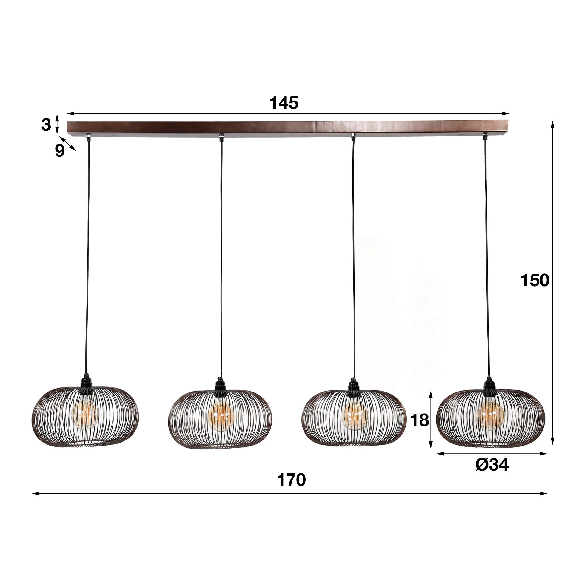 Hanglamp Sifra - 4-lichts - Zwart Nikkel - Metaal