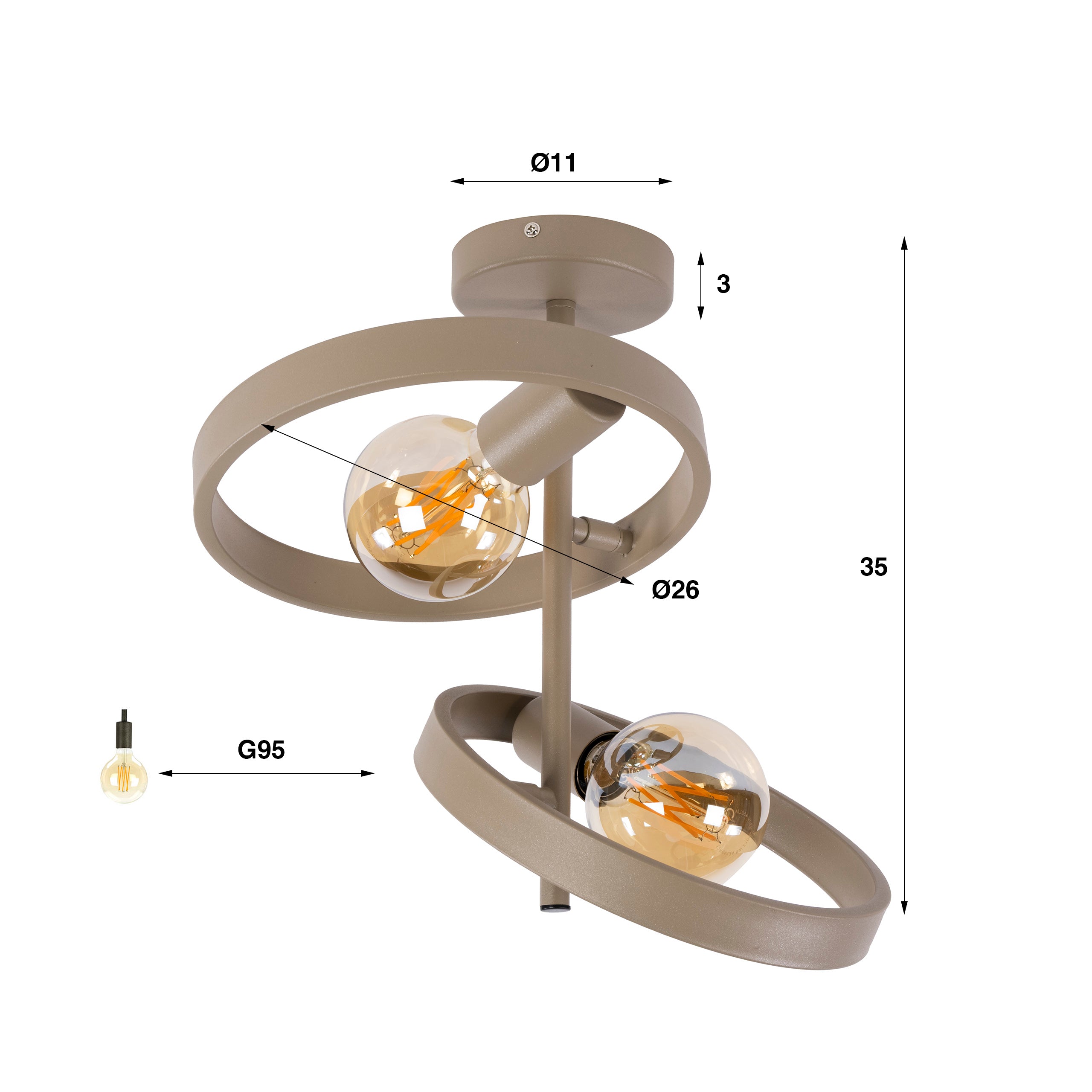Plafondlamp Amara - 2-lichts - Beige - Metaal