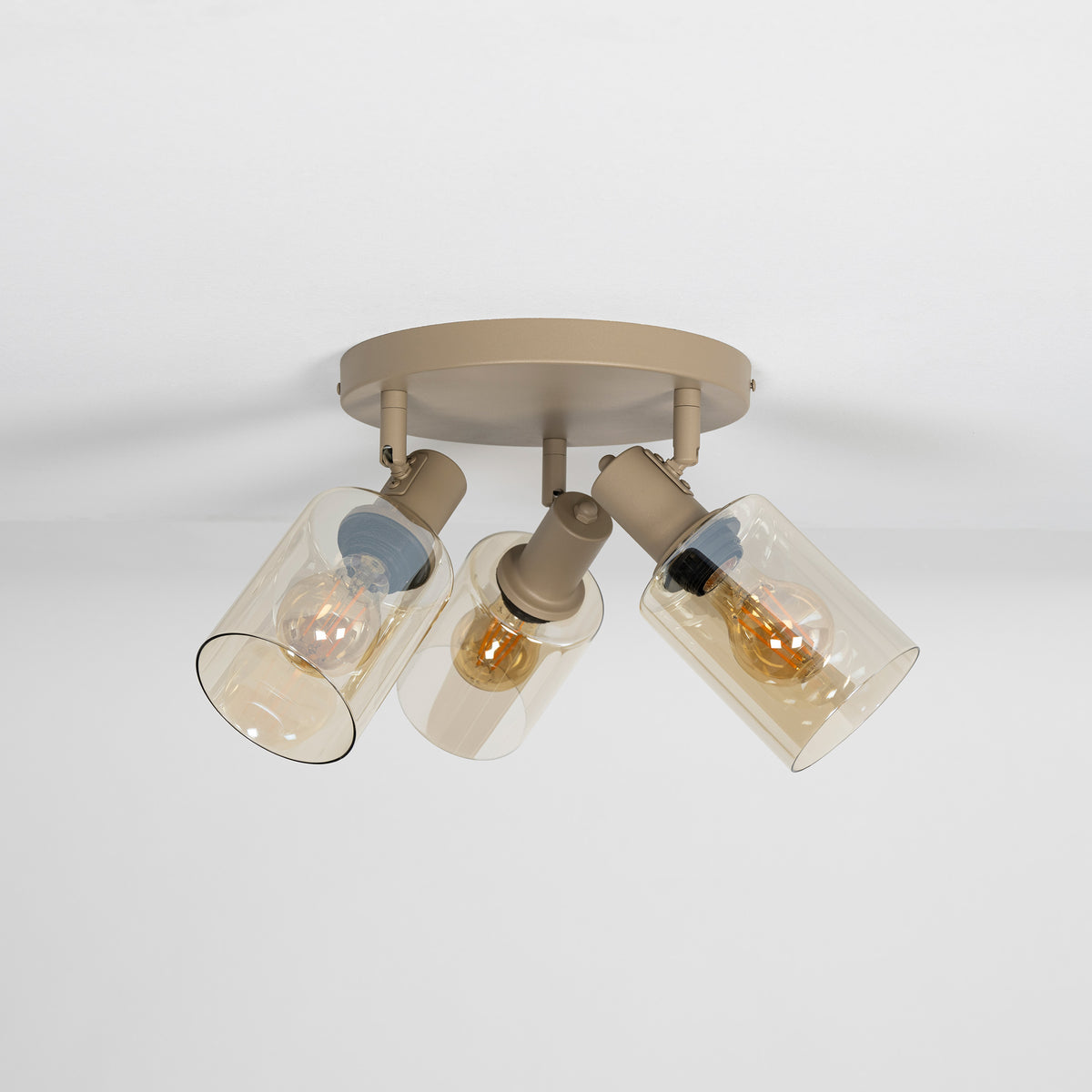 Plafondlamp Jaco - 3-lichts - Rond - Beige - Amberglas