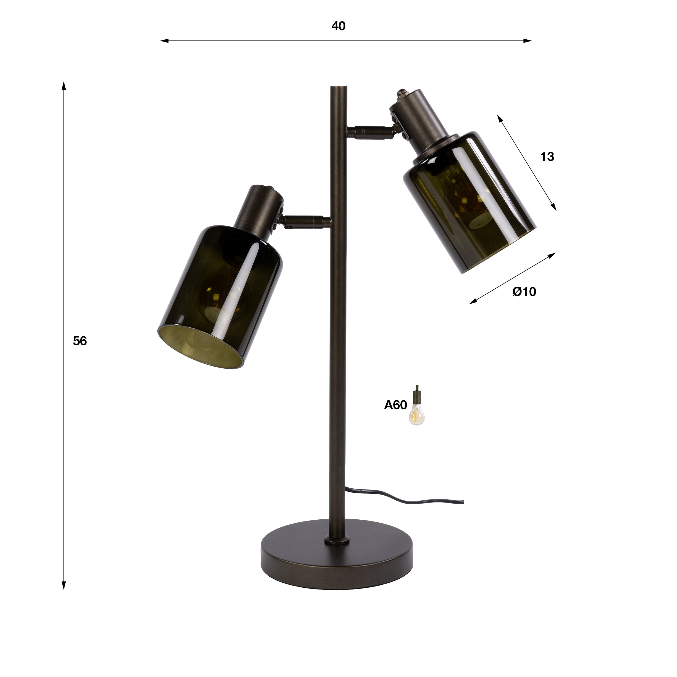 Tafellamp Lucaro - 2-lichts - Brons - Glas