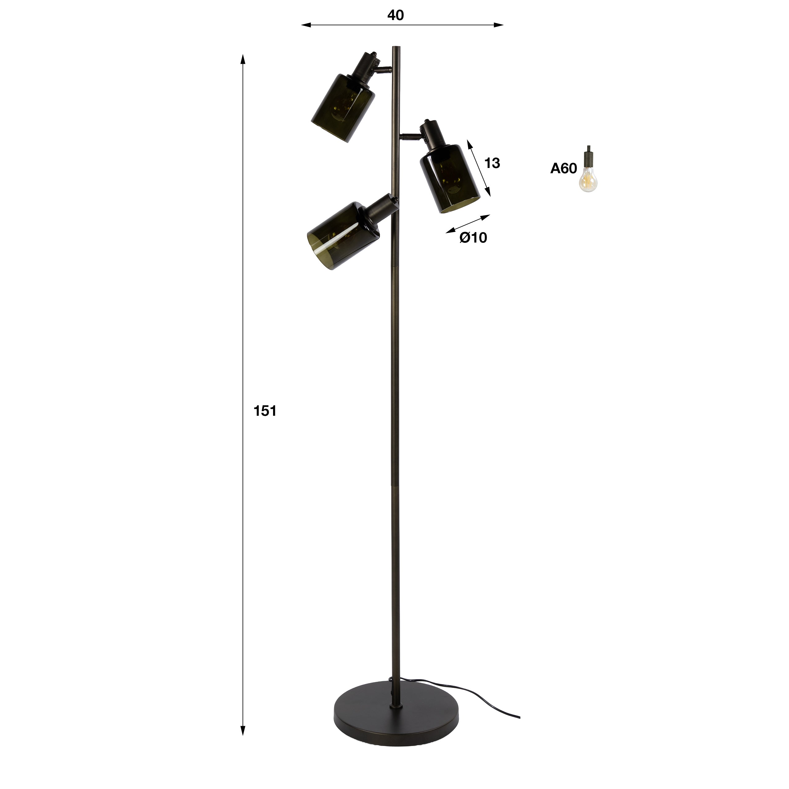 Vloerlamp Lucaro - Brons - Glas - 150 cm