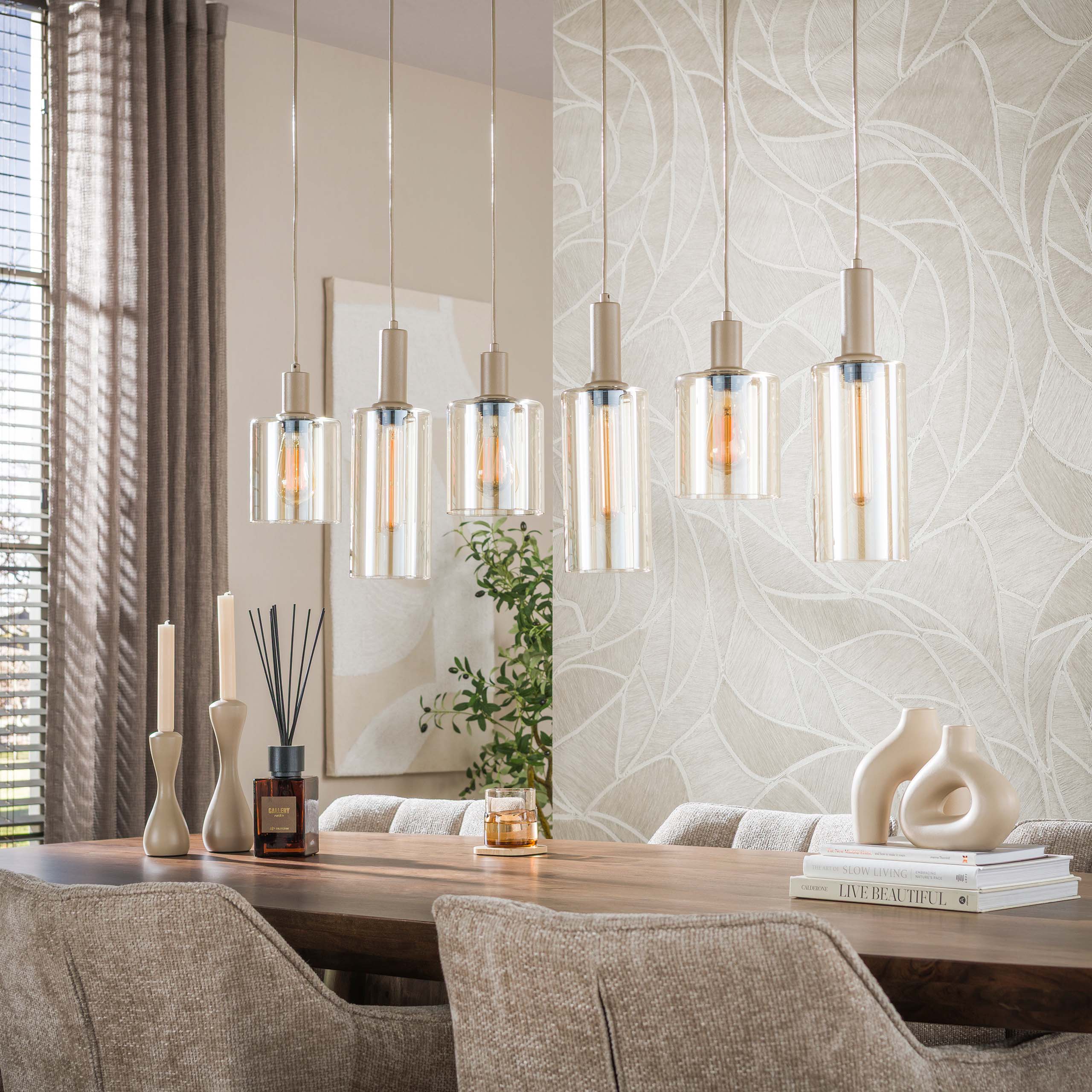 Hanglamp Lucaro - 6-lichts - Beige - Amberglas