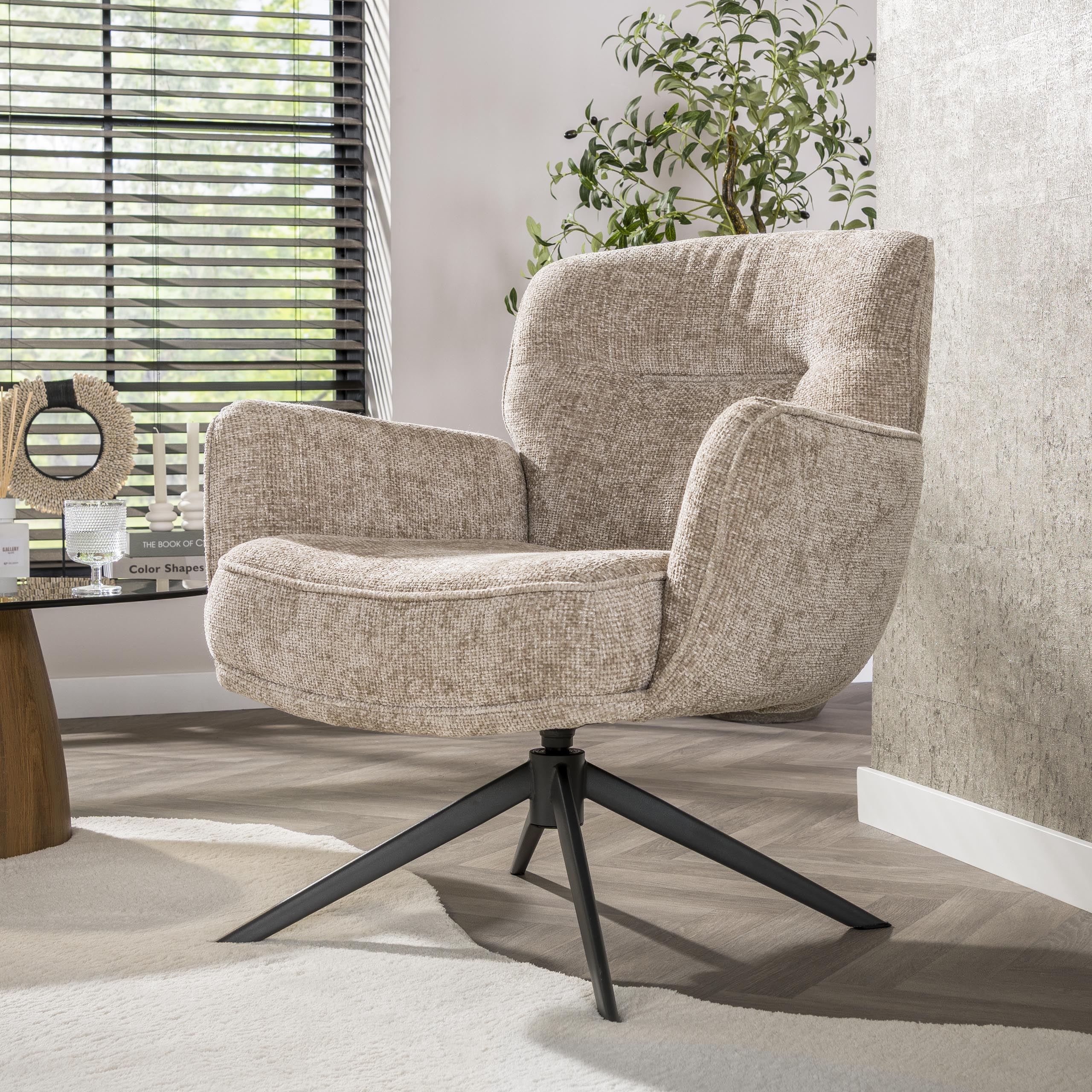 Draaifauteuil Theodore Beige Renegade Stof Pocketvering Meubelista