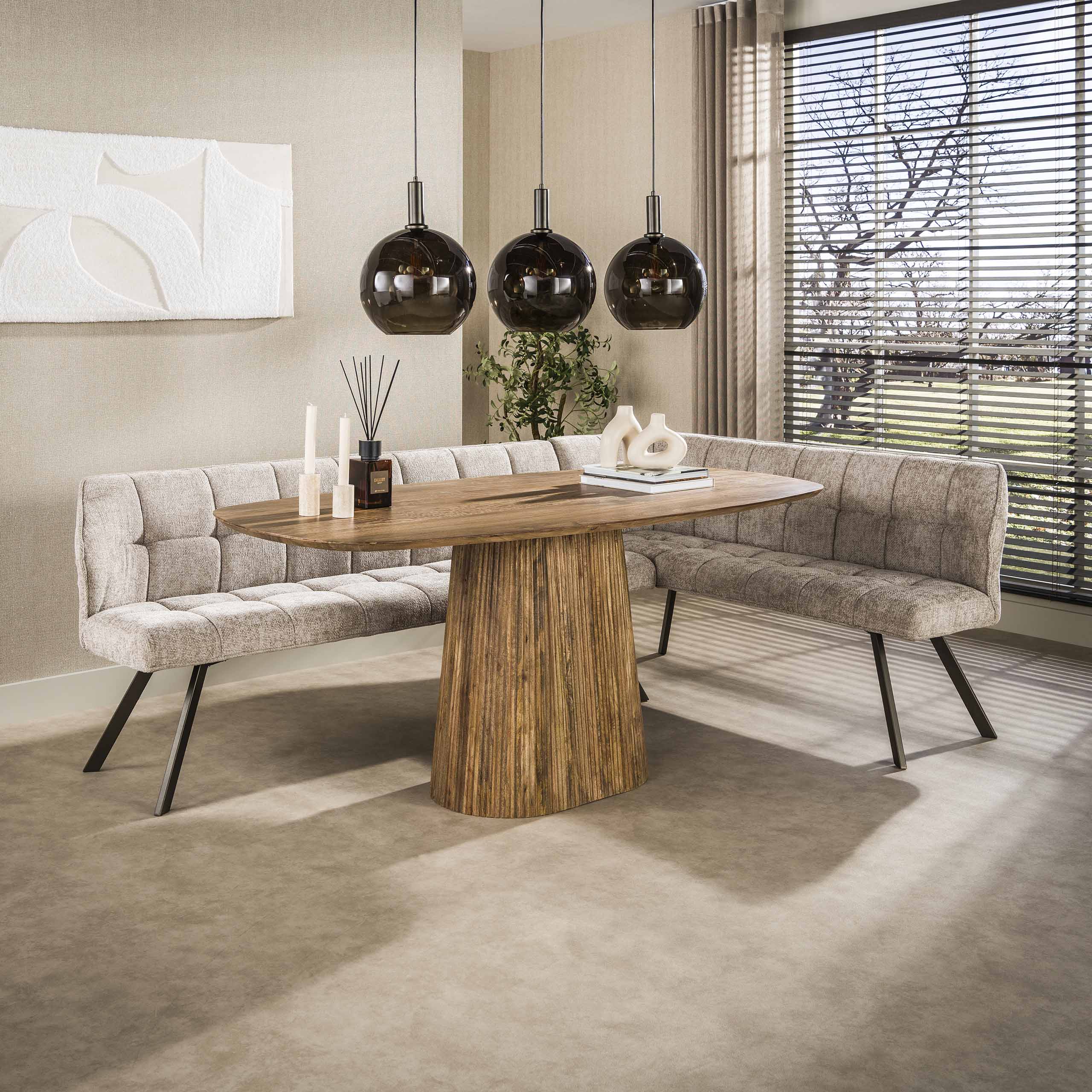 Eetkamerbank Vantage Hoek Rechts Beige Renegade Stof 240 cm Meubelista