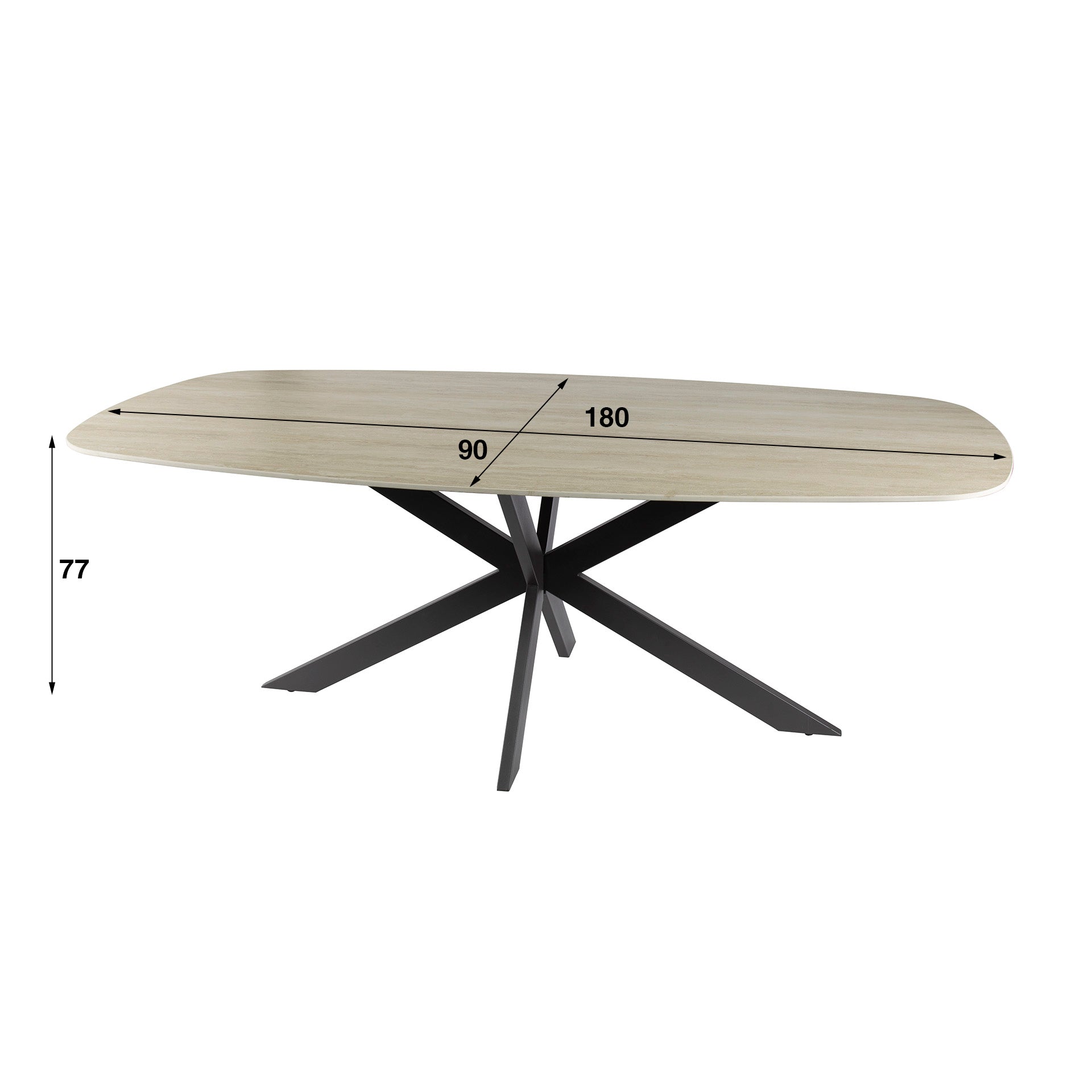 Eettafel Lucca Ivoor Keramisch Travertijn 180 cm Deens Ovaal Meubelista Afmetingen