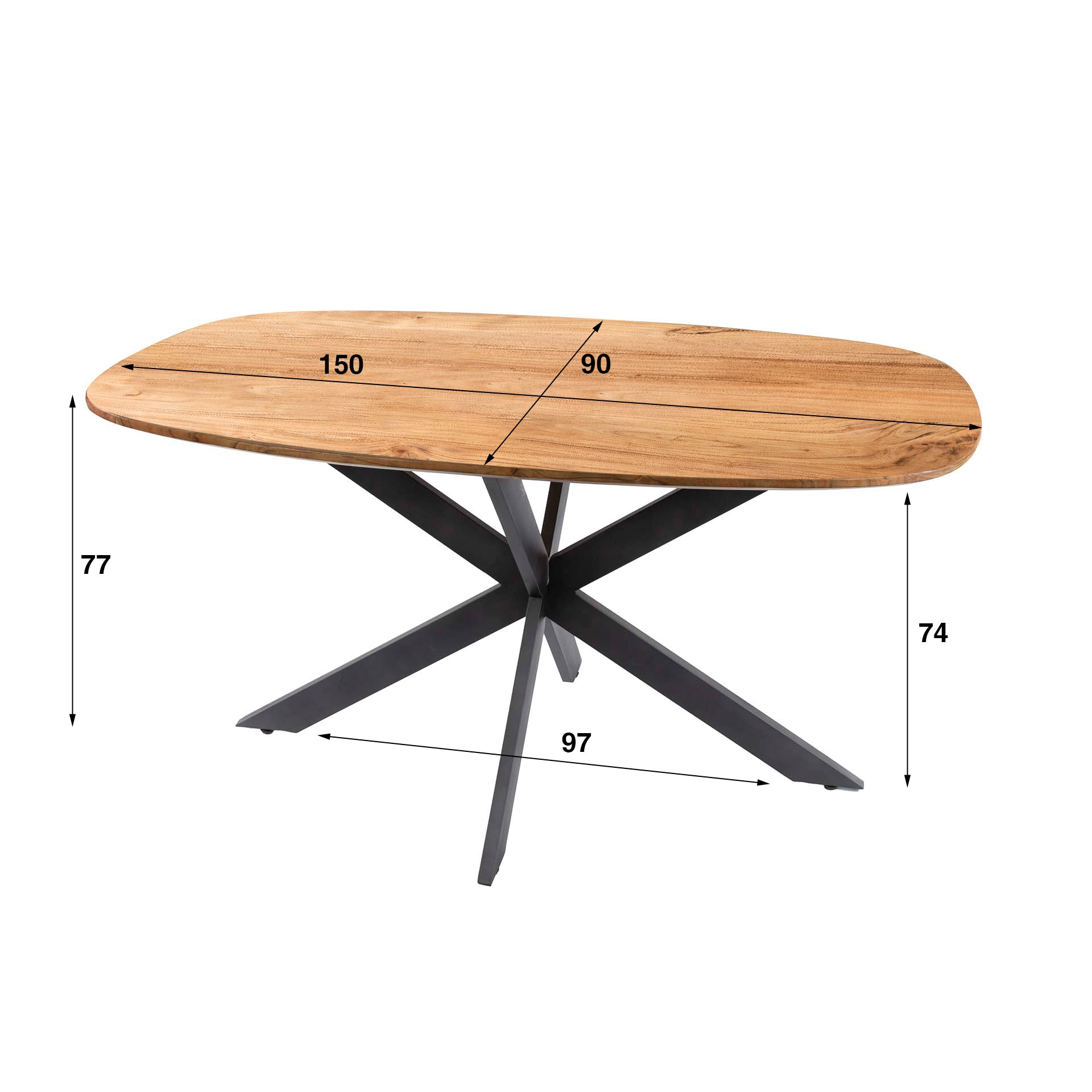 Eettafel Melody Deens Ovaal Acaciahout 150 cm Meubelista Afmetingen