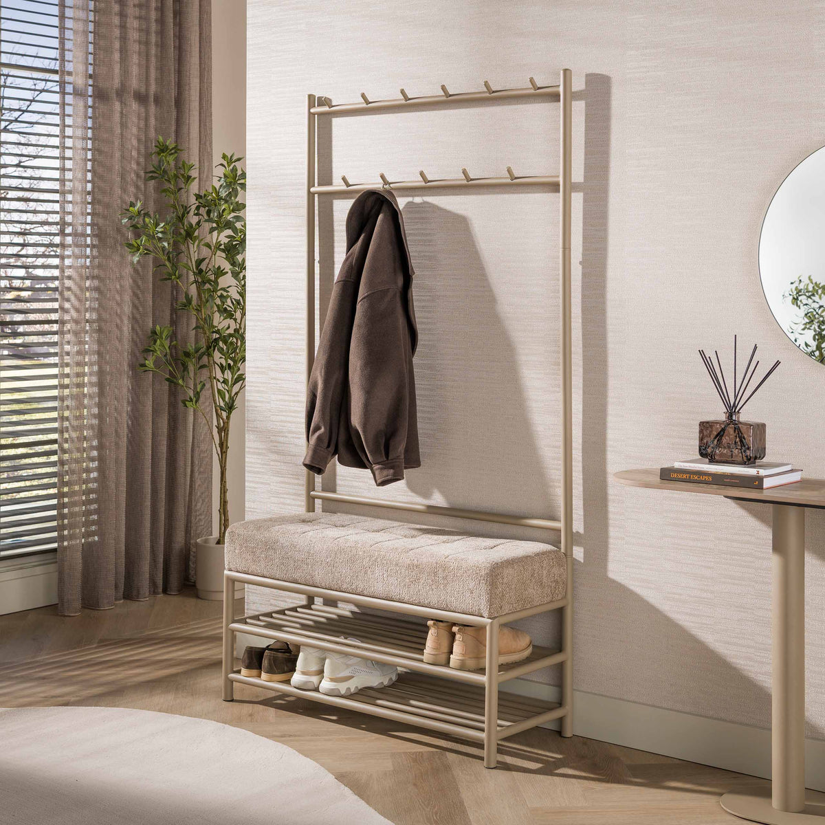 Garderobebank Lumi Beige Gepoedercoat Staal 100 cm Meubelista