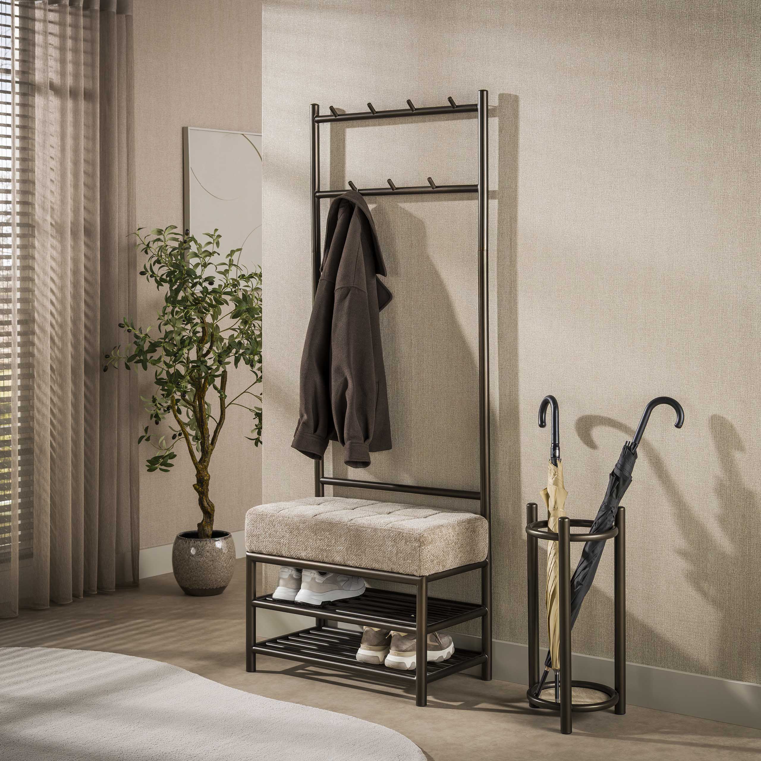 Garderobebank Lumi Brons Gepoedercoat Staal 70 cm Meubelista Sfeerfoto