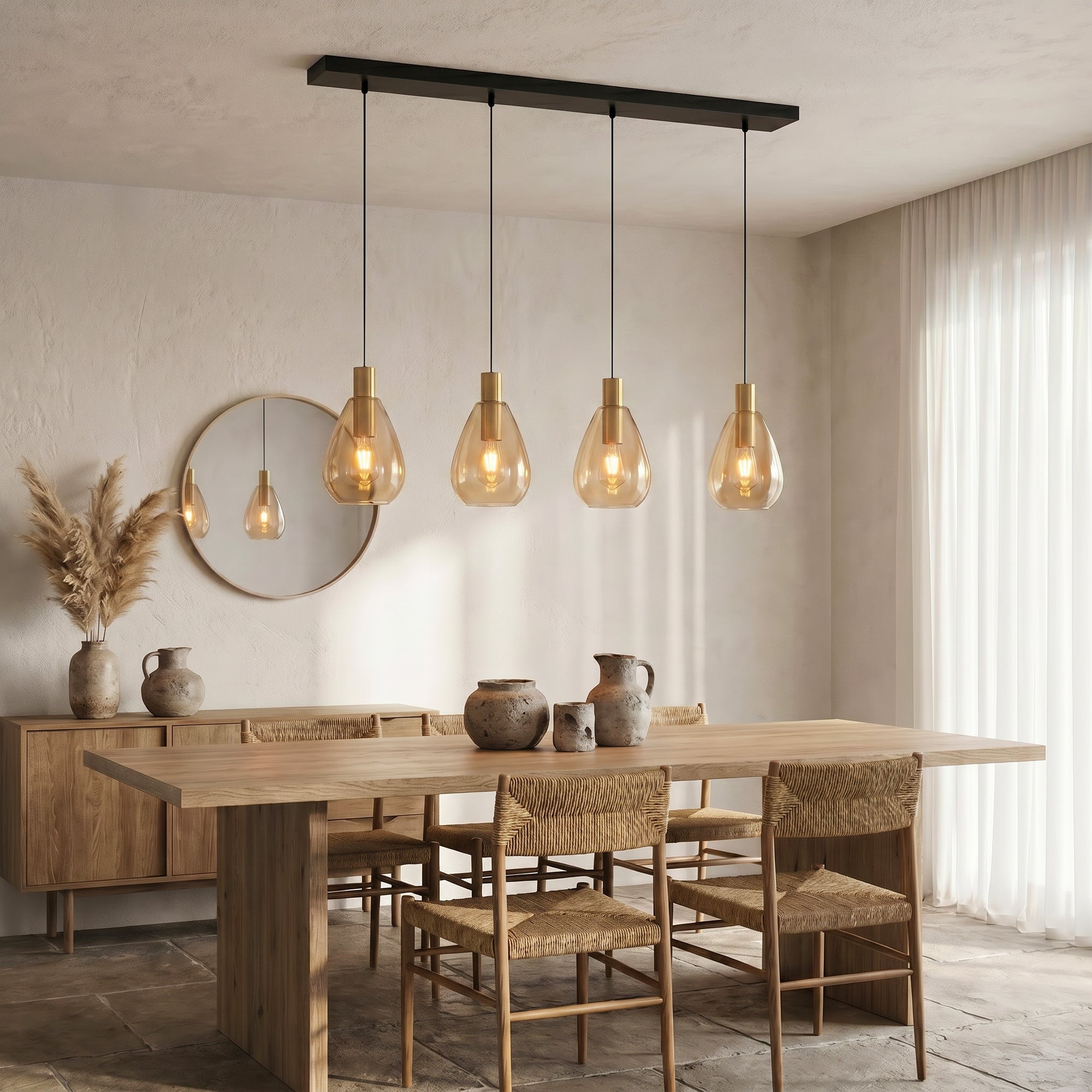 Hanglamp Alba 4-lichts Amberkleurig Glas Meubelista