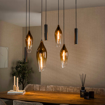 Hanglamp Alune - 7-lichts - Goud - Glas - Met Spots