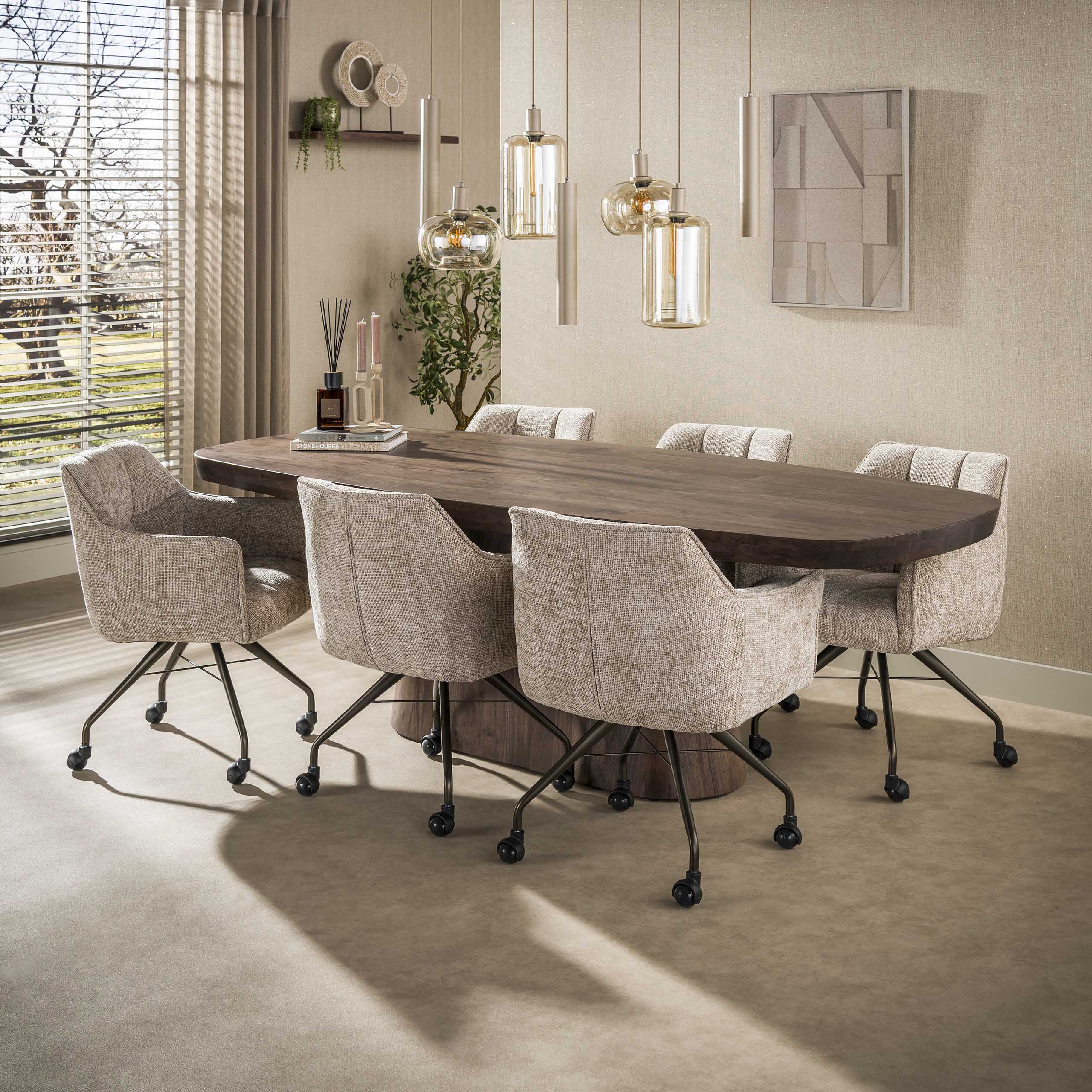 Hanglamp Avelore 7-lichts Beige Glas Met Spots Meubelista Eetruimte