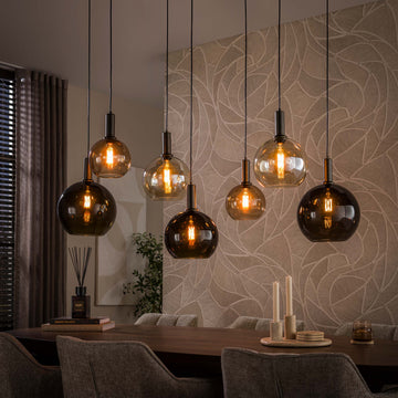Hanglamp Bellaro - 7-lichts - Amber Mix - Glazen Bollen