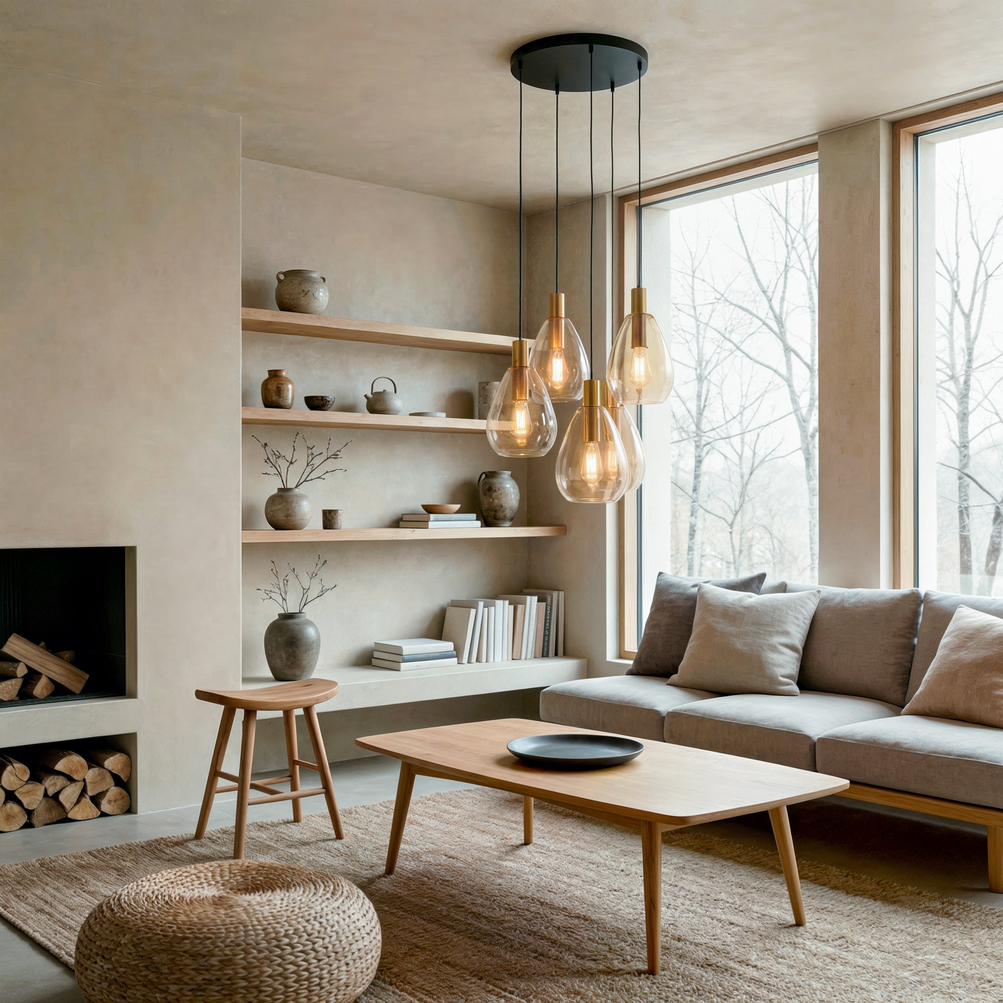 Hanglamp Calla 5-lichts Amberkleurig Glas Meubelista