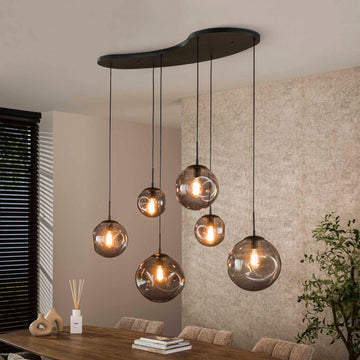 Hanglamp Celora - 6-lichts - Smoke - Glazen bollen