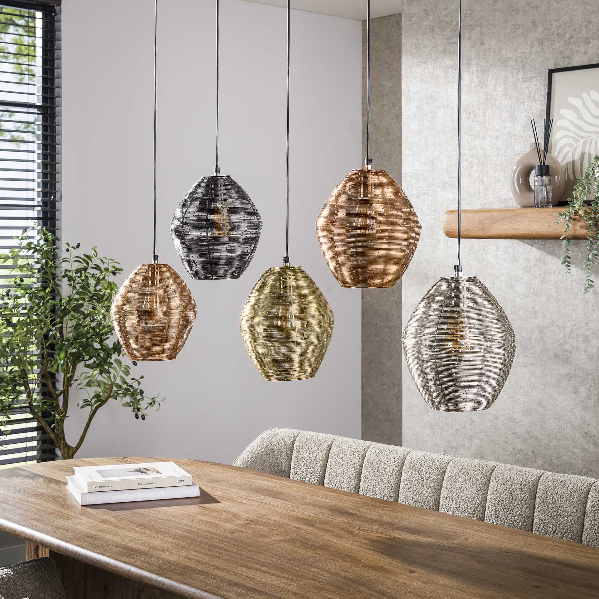Hanglamp Cirella 5-lichts Mix Metaal Meubelista Sfeerfoto Licht