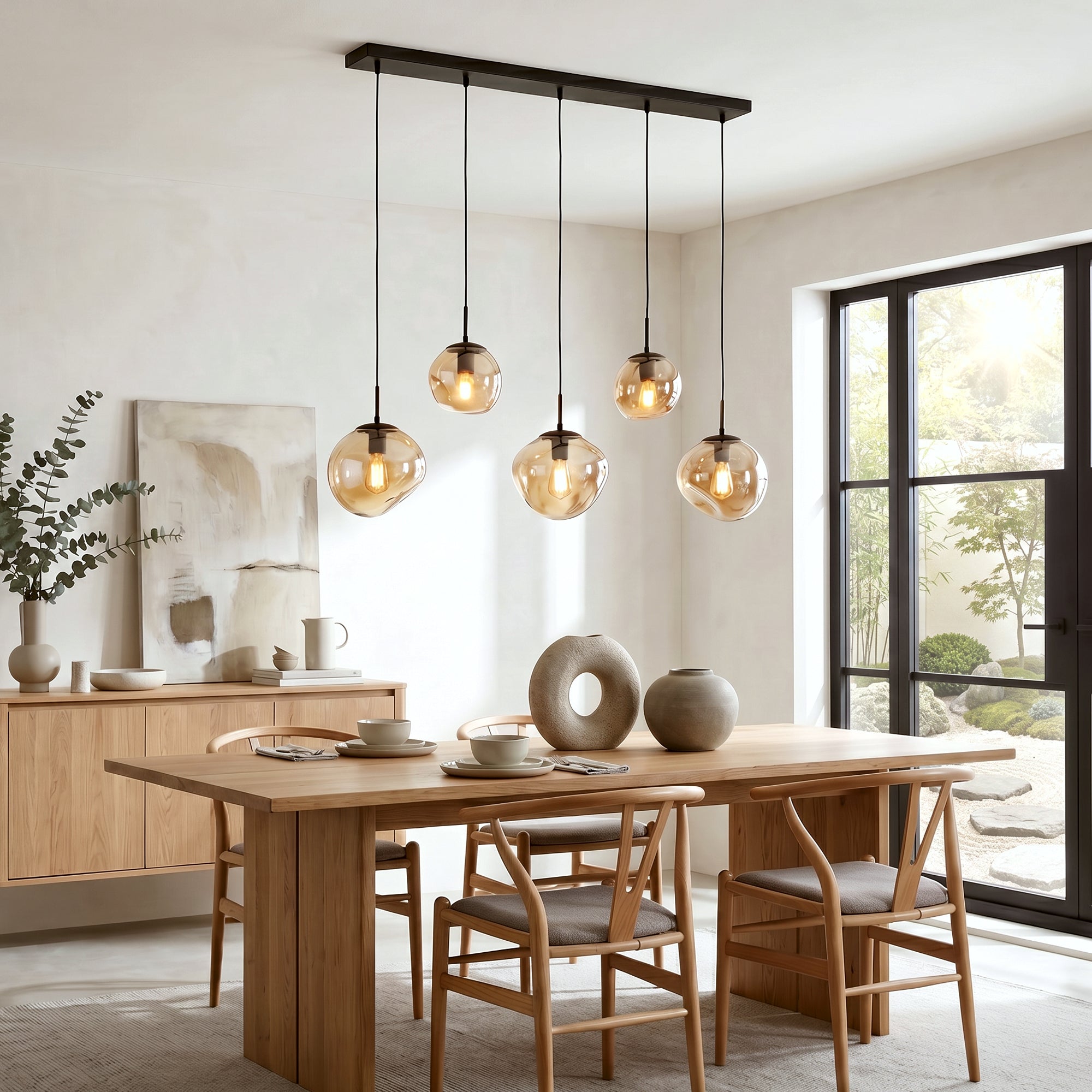 Hanglamp Diora 5-lichts Amberkleurig Glas Meubelista