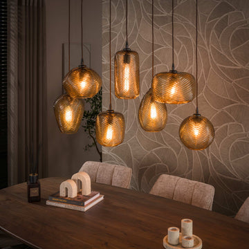 Hanglamp Eluma - 7-lichts - Amberkleurig - Glas