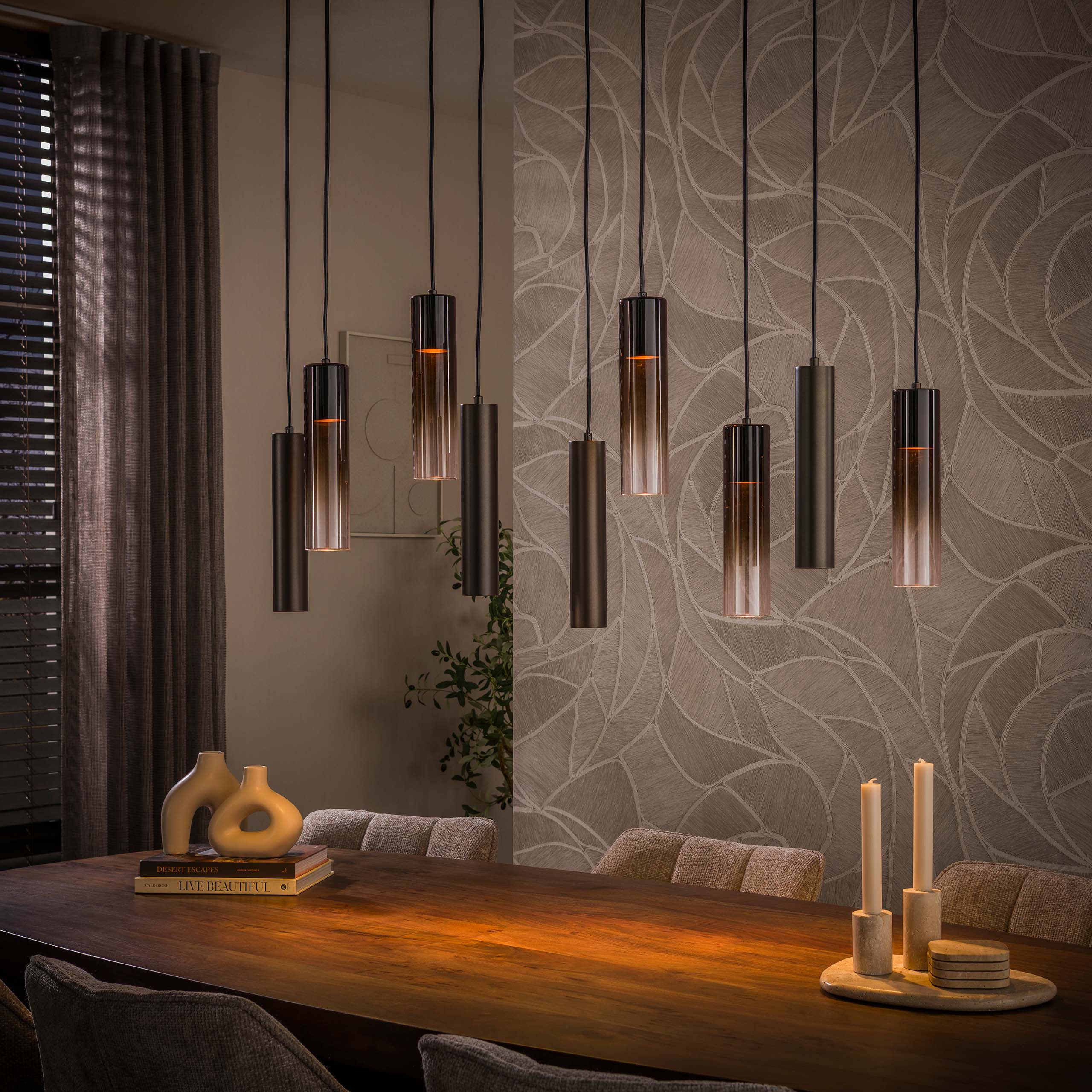 Hanglamp Isola 9-lichts Brons Met Spots Meubelista Sfeerfoto Donker