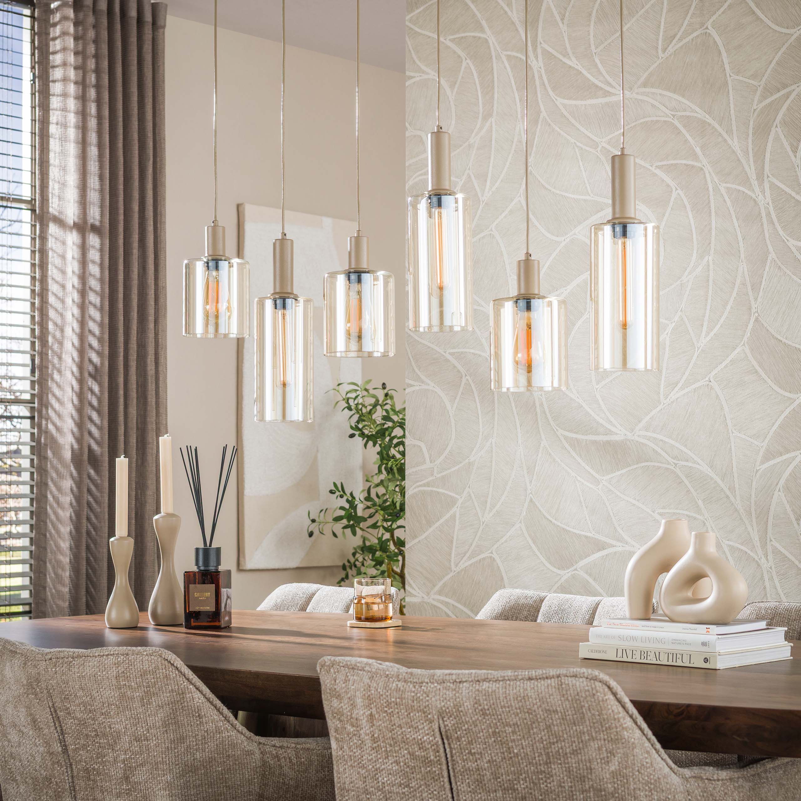 Hanglamp Lucaro 6-lichts Beige Amberglas Sfeerfoto Licht Meubelista