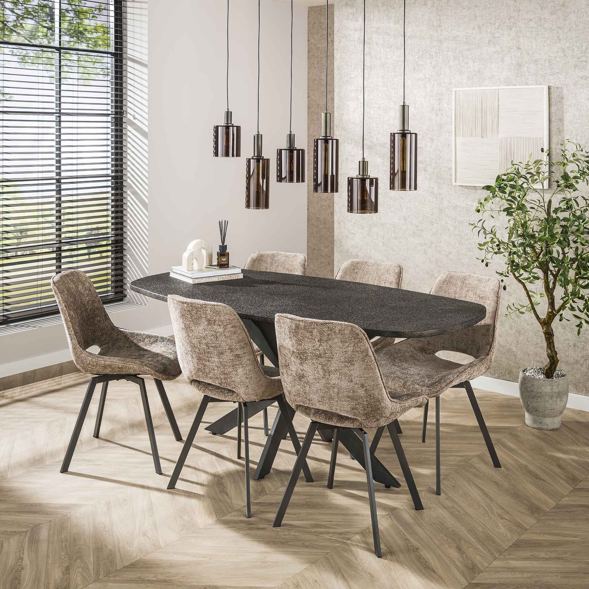 Hanglamp Lucaro 6-lichts Brons Glas Meubelista Boven Eettafel