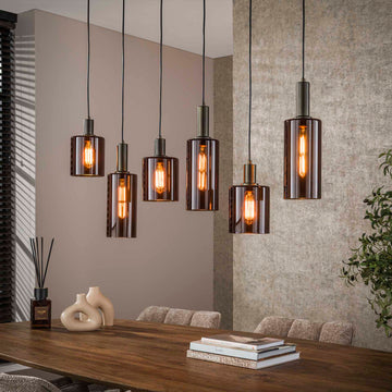 Hanglamp Lucaro - 6-lichts - Brons - Glas