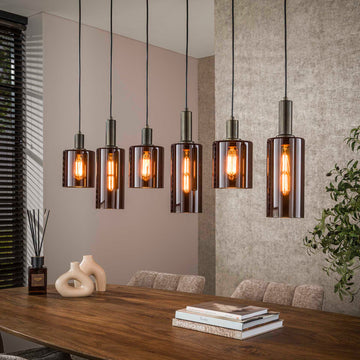 Hanglamp Lucaro - 6-lichts - Brons - Glas
