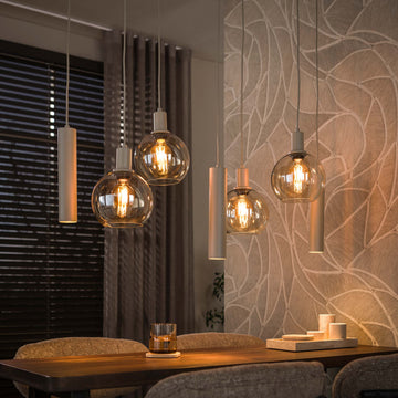 Hanglamp Luneo - 7-lichts - Beige - Amberlas - Met Spots