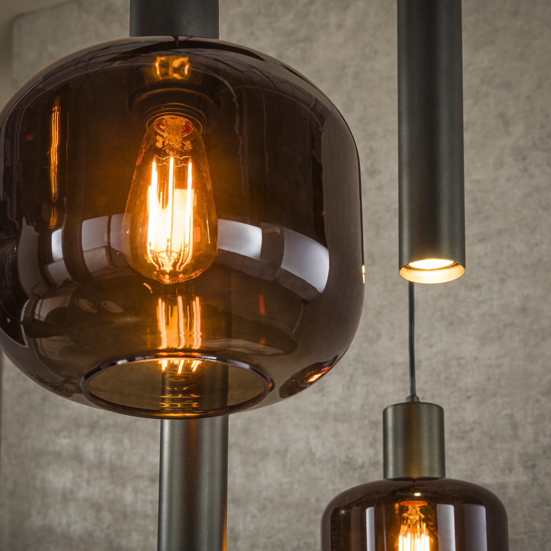 Hanglamp Selaro 7-lichts Brons Glas Metaal Meubelista Detailfoto Donker