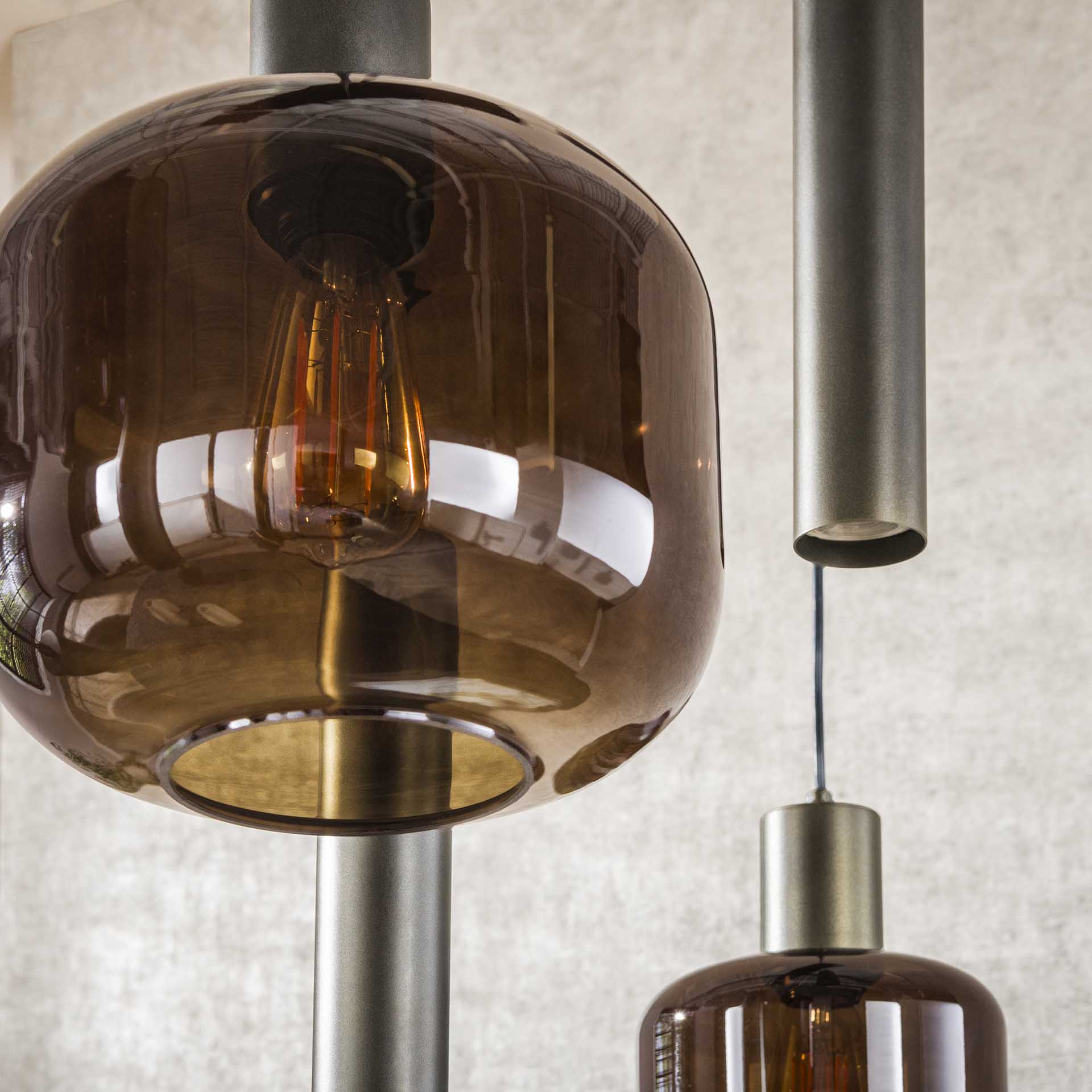 Hanglamp Selaro 7-lichts Brons Glas Metaal Meubelista Detailfoto Licht