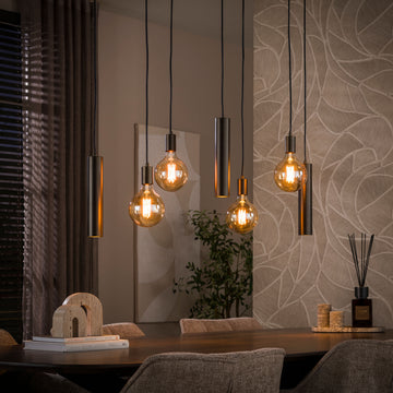 Hanglamp Soley - 7-lichts - Brons - Amberglas - Met Spots