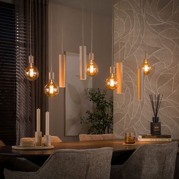 Hanglamp Soley - 9-lichts - Beige - Amberglas - Met Spots