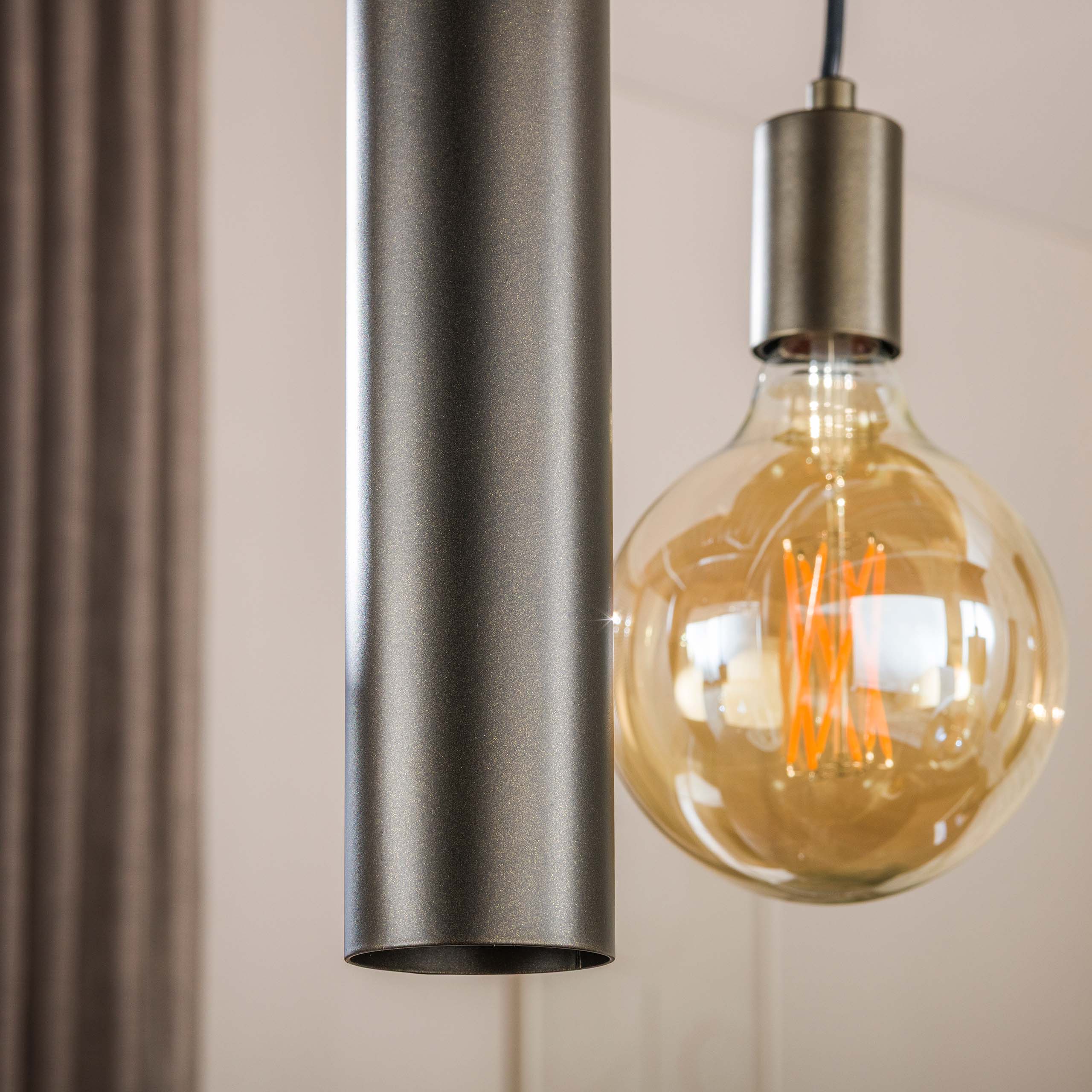 Hanglamp Soley 9-lichts Brons Amberglas Met Spots Meubelista Detailfoto Licht