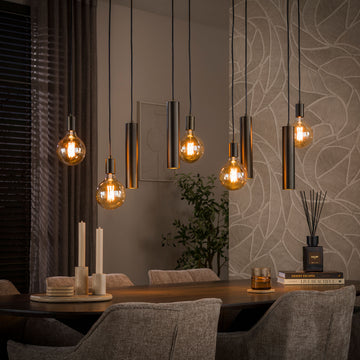 Hanglamp Soley - 9-lichts - Brons - Amberglas - Met Spots