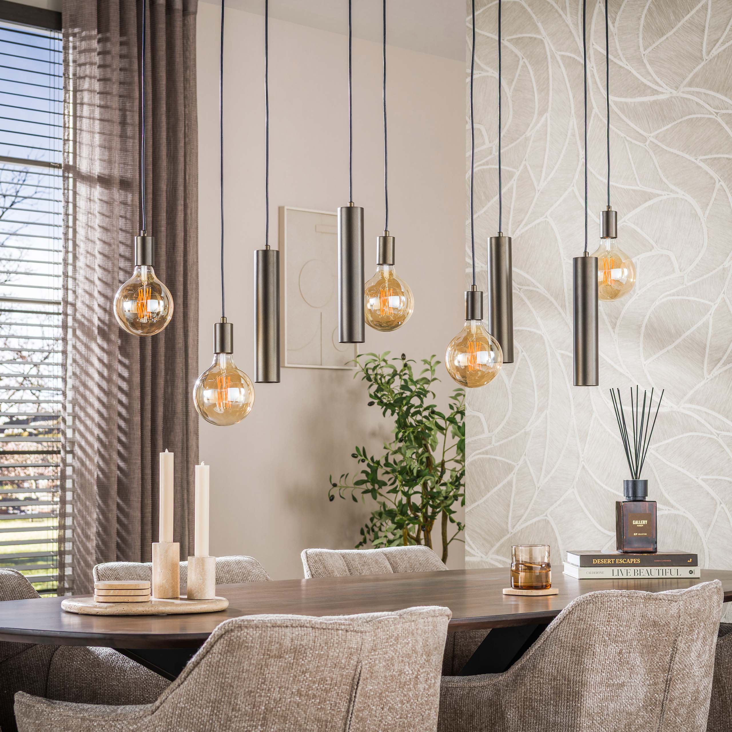 Hanglamp Soley 9-lichts Brons Amberglas Met Spots Meubelista Sfeerfoto Licht